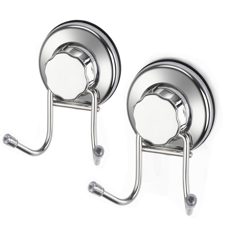 iPEGTOP Strong Suction Cup Hooks Damage Free Stainless Steel Hook for Towel, Robe, Loofah, Bags, Coat, Kitchen Tools and Bathroom Accessories, 2 Pack - Image 1